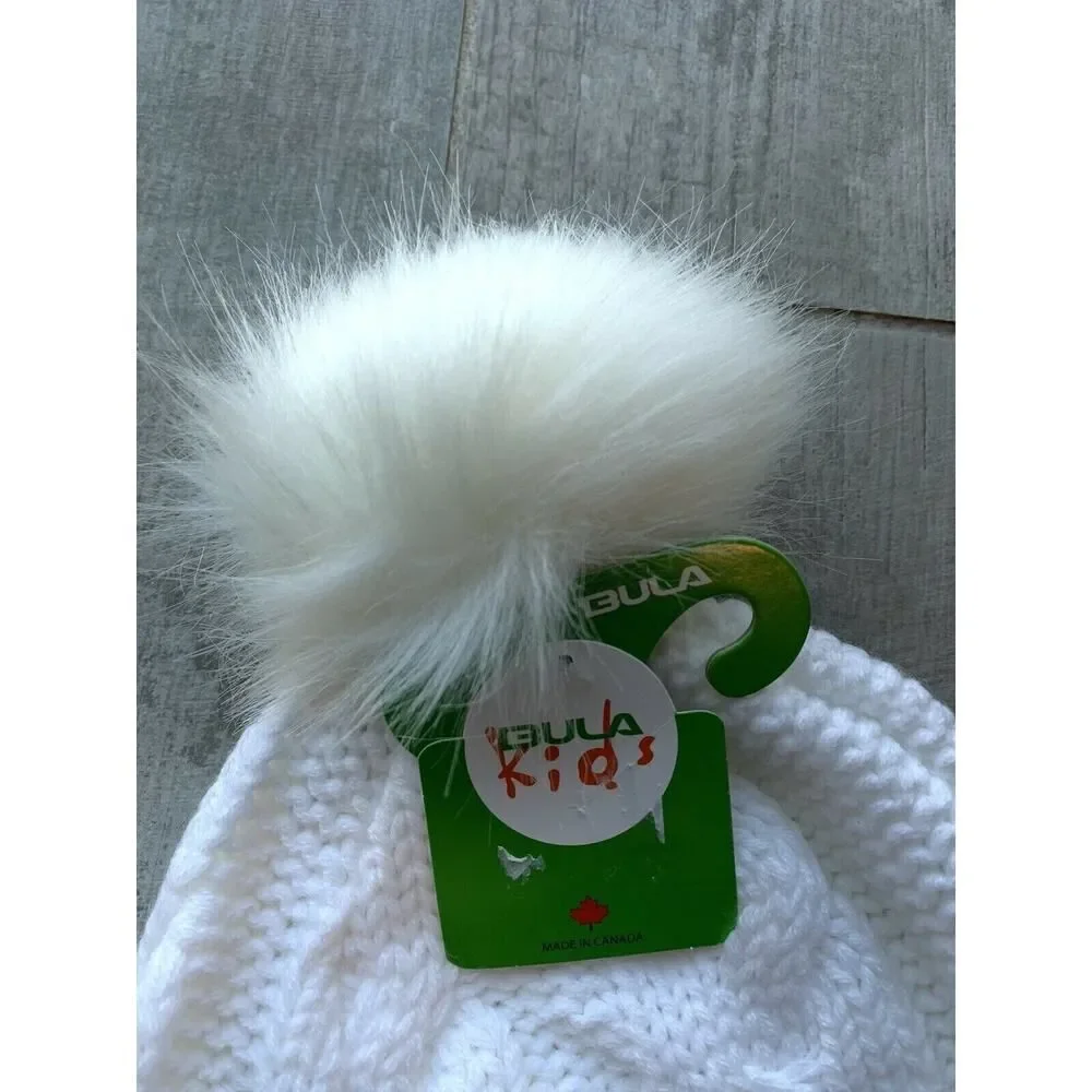 BULA Kids Mika Peruvian White Knit Fleece Lined Hat Pom Pom Beanie NEW Kapmik